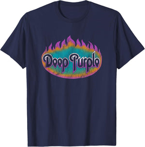 Deep Purple Flames Logo T-Shirt - T-Shirt | Navy