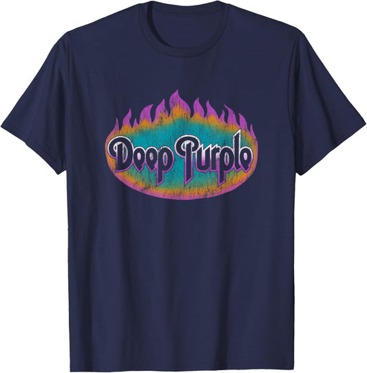 Deep Purple Flames Logo T-Shirt - T-Shirt | Navy
