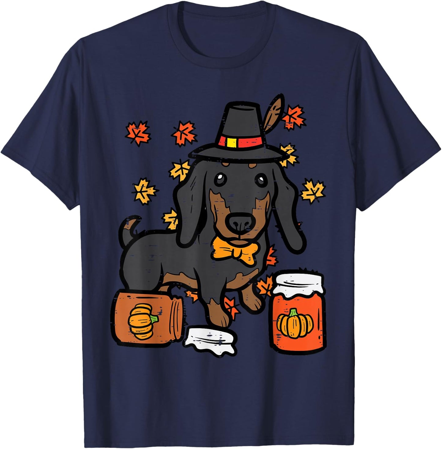 Thanksgiving Dachshund Sausage Hot Dog Autumn Men Women Kids T-Shirt - T-Shirt | Navy