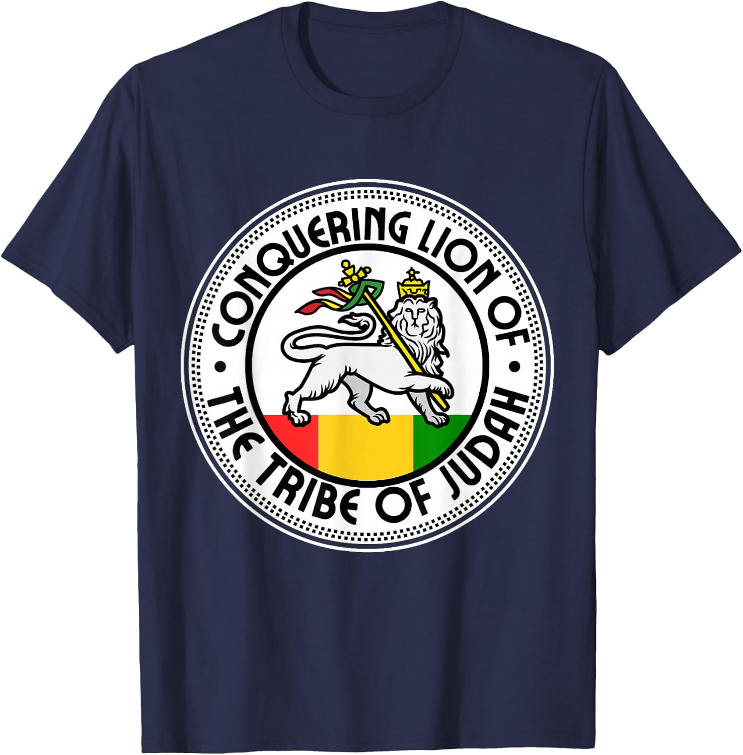 Rastafarian Conquering Lion Of The Tribe Of Judah Reggae T-Shirt - T-Shirt | Navy