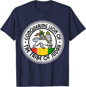 Rastafarian Conquering Lion Of The Tribe Of Judah Reggae T-Shirt - T-Shirt | Navy