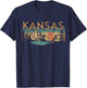 Kansas USA Outdoor Vintage Kansas Black Small Short Sleeve -Adults, -Kids Retro Sunset Vintage Design T-Shirt - T-Shirt | Navy