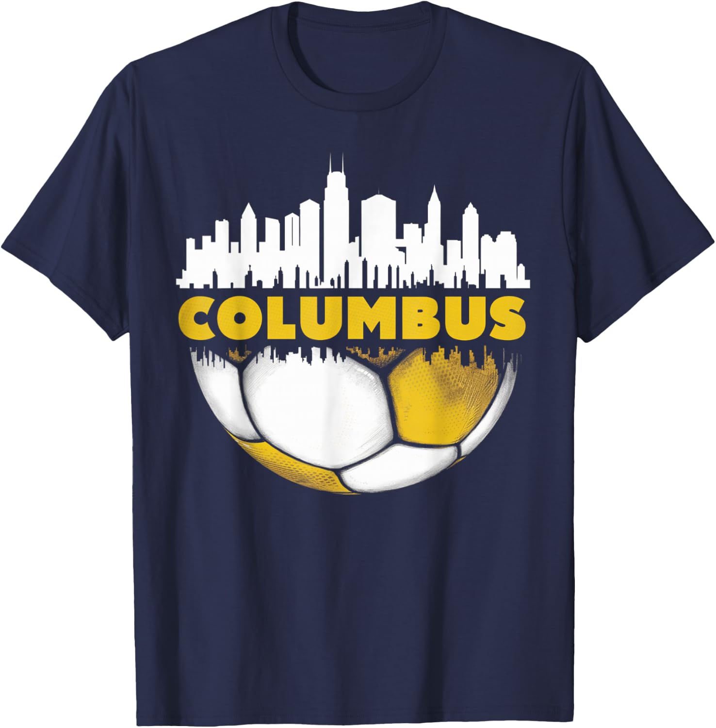 Columbus Soccer City Skyline - Gifts for Soccer Lover & Fan T-Shirt - T-Shirt | Navy