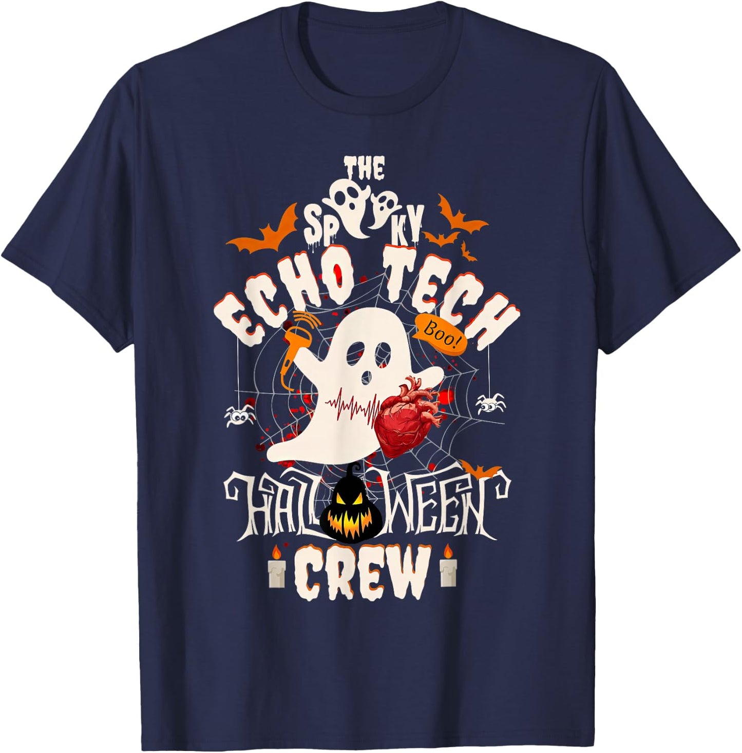 Spooky Echo Tech Halloween Crew Cardiac Sonographer Ghost T-Shirt - T-Shirt | Navy