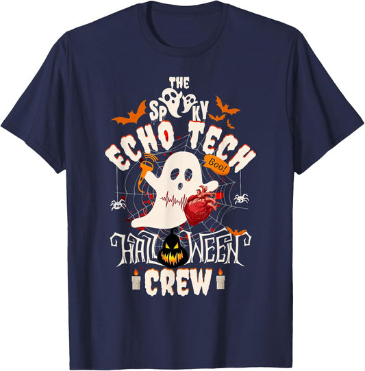Spooky Echo Tech Halloween Crew Cardiac Sonographer Ghost T-Shirt - T-Shirt | Navy