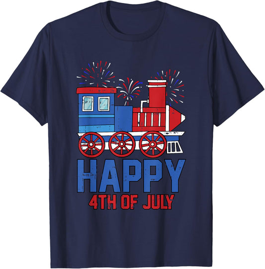 Happy 4th Of July Vintage Caboose Toddler Boys Train Lover T-Shirt - T-Shirt | Navy
