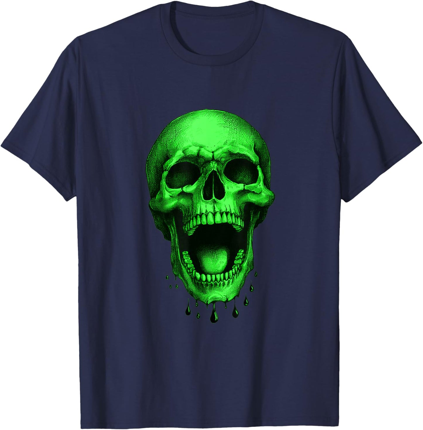 Neon Green Halloween Skull – Freaky! T-Shirt - T-Shirt | Navy