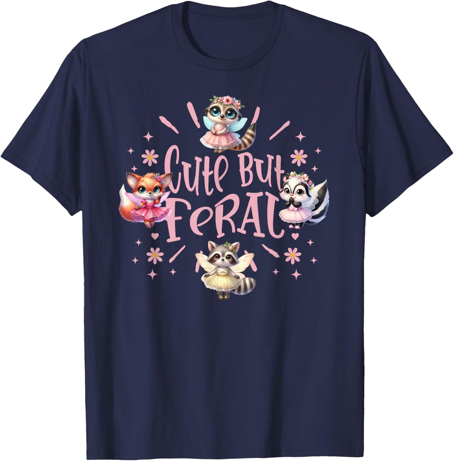 Girly Wild Fairy Animals Cute but Feral Toddler Girl Summer T-Shirt - T-Shirt | Navy
