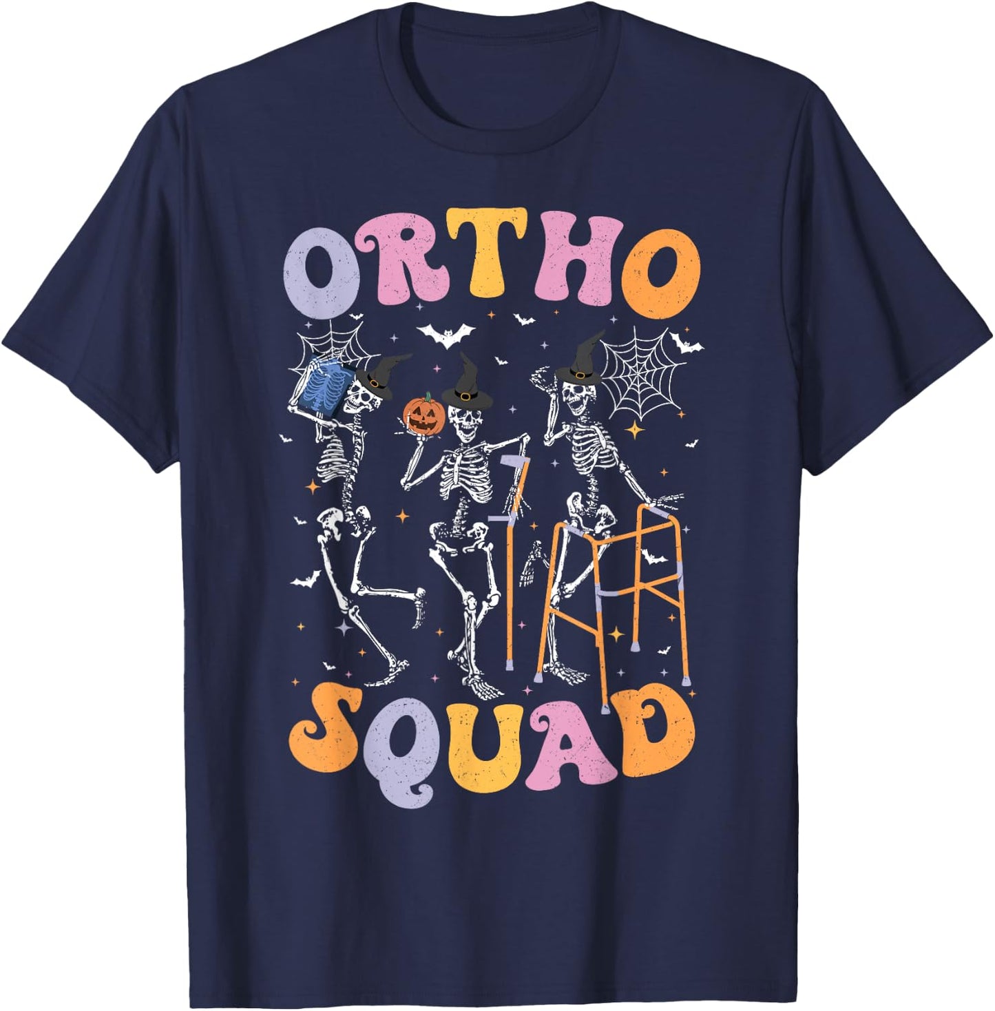 Ortho Squad Halloween Pumpkin Dancing Orthopedic Skeletons T-Shirt - T-Shirt | Navy