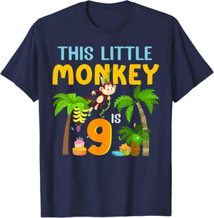This Little Monkey Is 9 Jungle Animal 9th Bday 9 Years Old T-Shirt - T-Shirt | Navy