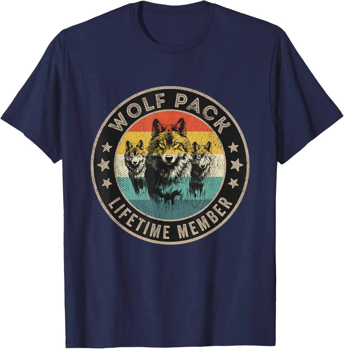 Wolf Pack Men Three Wolves Women Kids Lifetime Member T-Shirt - T-Shirt | Navy