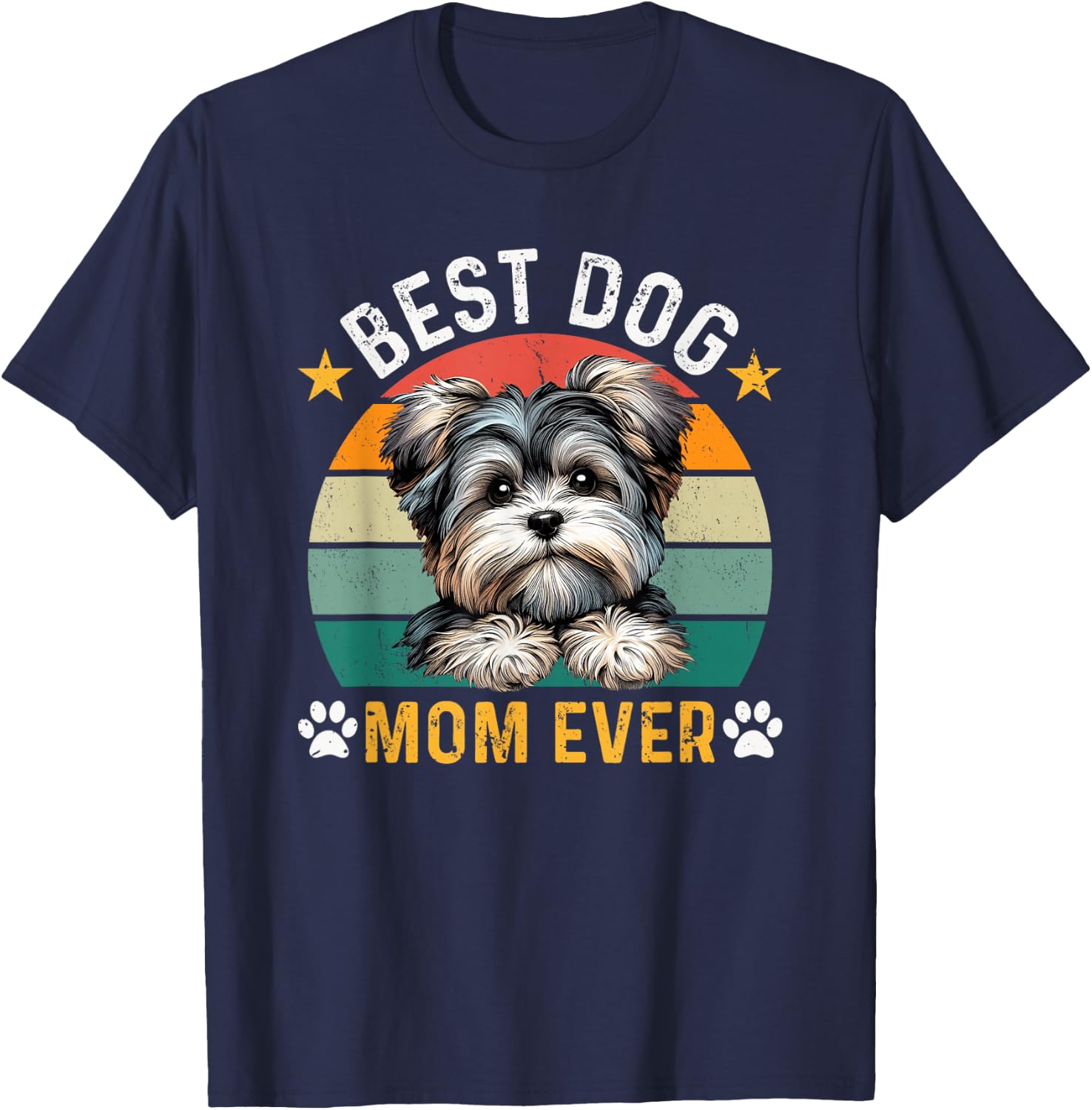 Best Morkie Dog Mom Ever Funny Dogs Owner Retro T-Shirt - T-Shirt | Navy