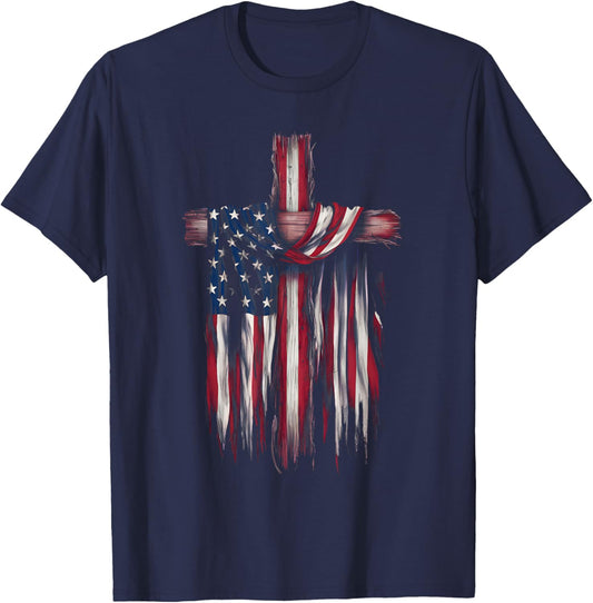 USA Flag Religious Quote 4th of July Christian Faith T-Shirt - T-Shirt | Navy