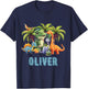 OLIVER Dinosaur Personalized Custom First Name Toddler Fun T-Shirt - T-Shirt | Navy