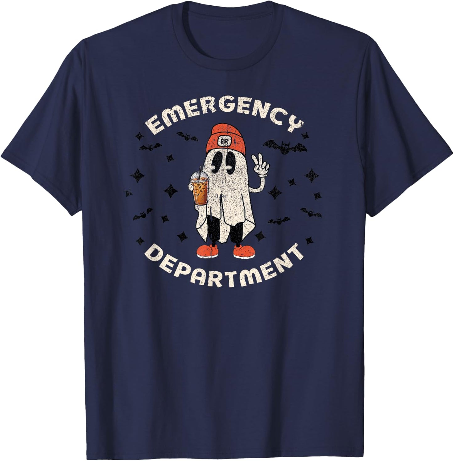 Halloween Emergency Department Ghost ER Nurse Tech ED Nurse T-Shirt - T-Shirt | Navy