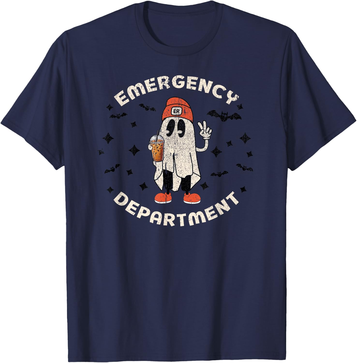 Halloween Emergency Department Ghost ER Nurse Tech ED Nurse T-Shirt - T-Shirt | Navy