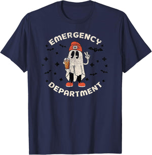 Halloween Emergency Department Ghost ER Nurse Tech ED Nurse T-Shirt - T-Shirt | Navy
