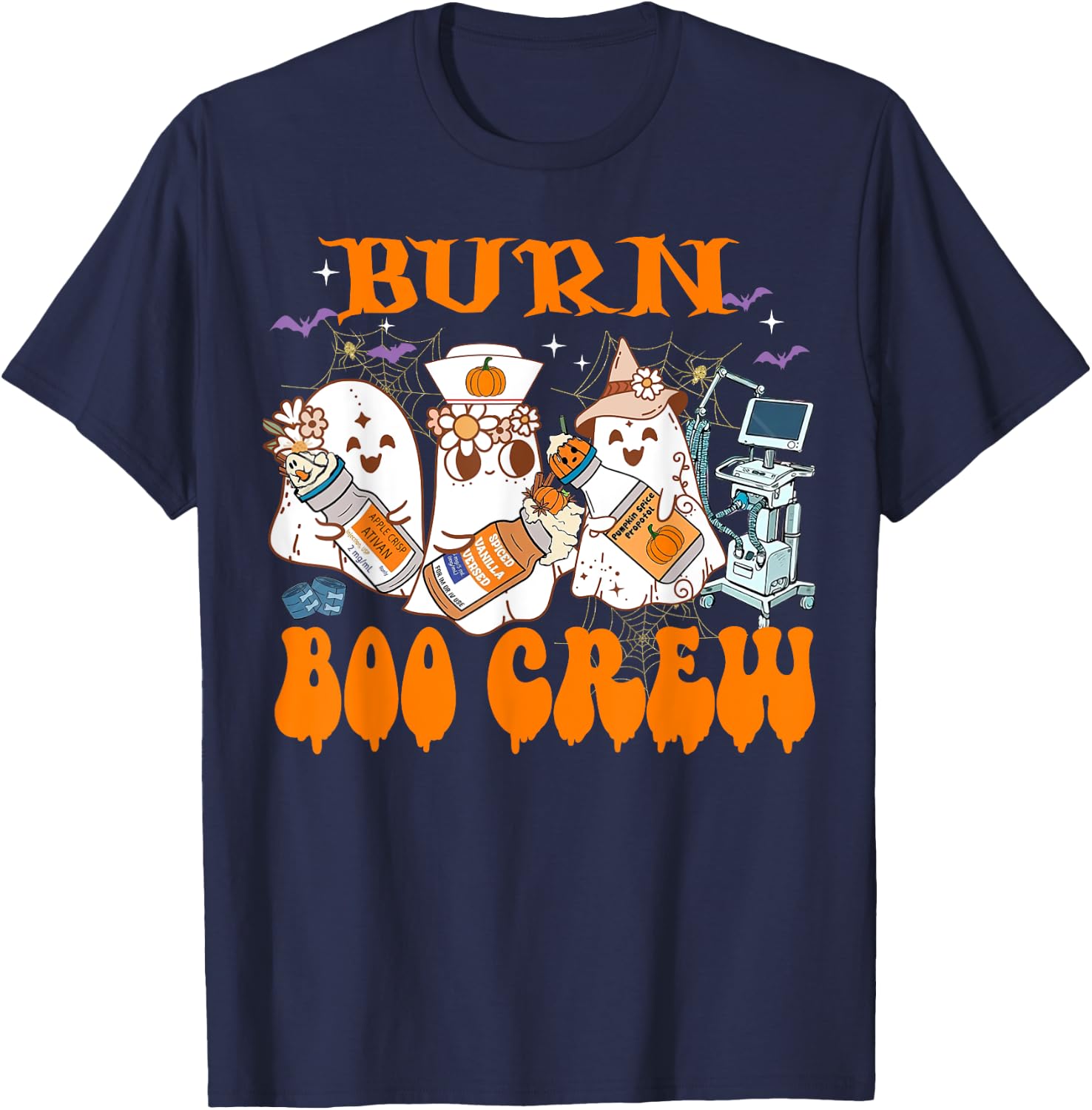 Burn Nurse Halloween Anesthetist Boo Crew Squad T-Shirt - T-Shirt | Navy