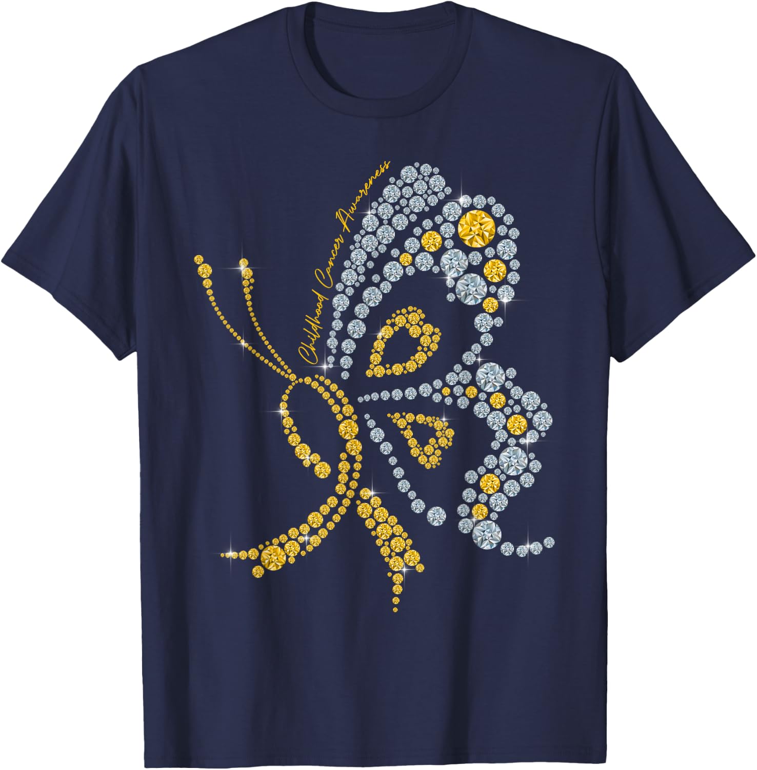Childhood Cancer Awareness Gold Butterfly Warrior Supporter T-Shirt - T-Shirt | Navy
