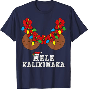 Christmas in July Mele Kalikimaka Coconut Bra Hawaiian Beach Women T-Shirt - T-Shirt | Navy