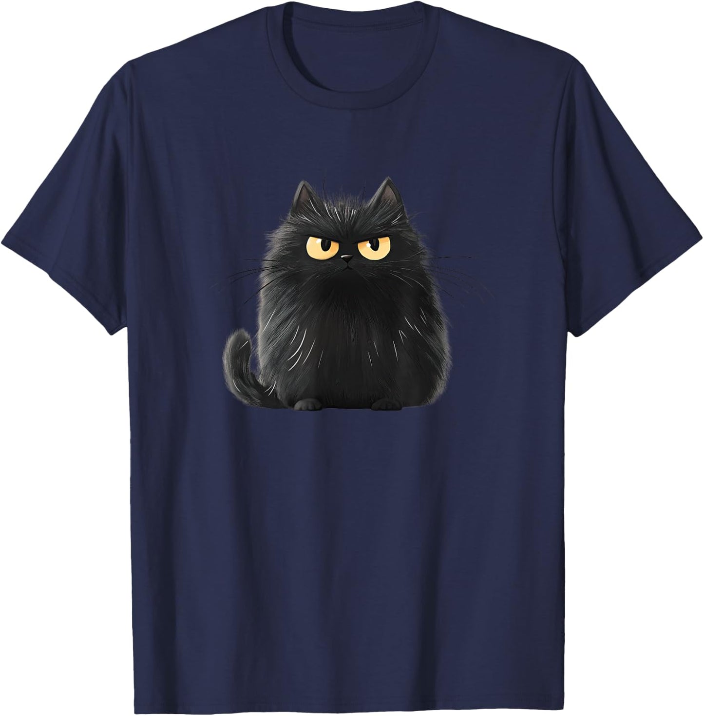 Cute, Fat, Black Cat T-Shirt - T-Shirt | Navy