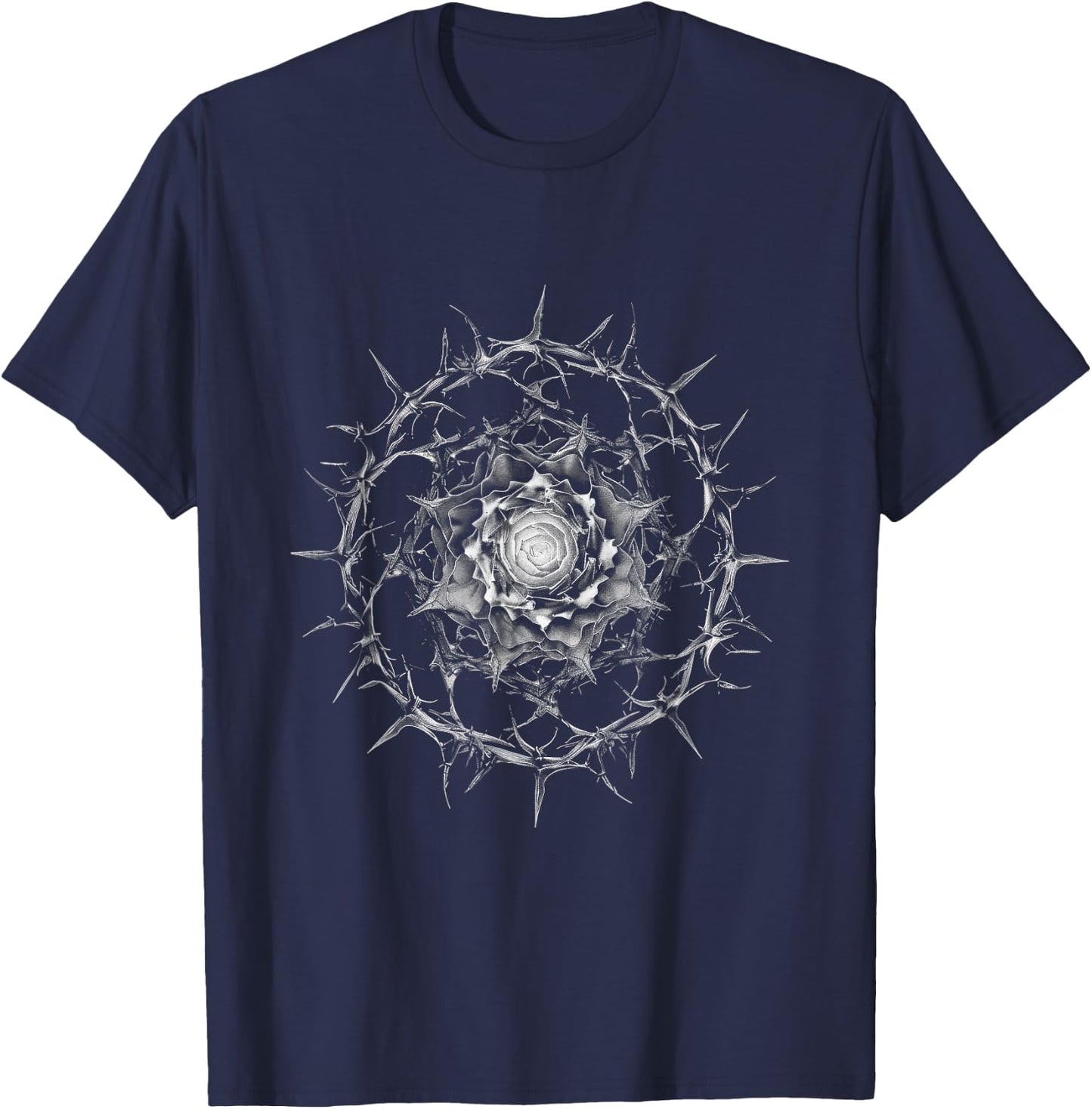 Rose Aesthetic Abstract Thorn Patterns Geometric T-Shirt - T-Shirt | Navy