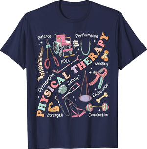 Retro Groovy Physical Therapy PT Exercise DPT Therapist PTA T-Shirt - T-Shirt | Navy