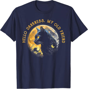 Hello Darkness My Old Friend Funny Cat Moon T-Shirt - T-Shirt | Navy
