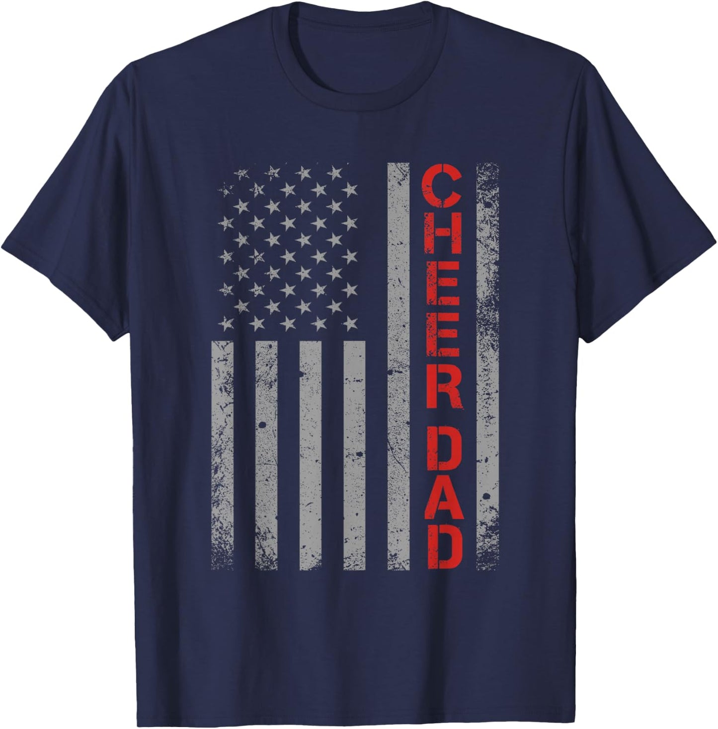 American Flag Cheer Dad Vintage Patriotic Father Cheerleader T-Shirt - T-Shirt | Navy