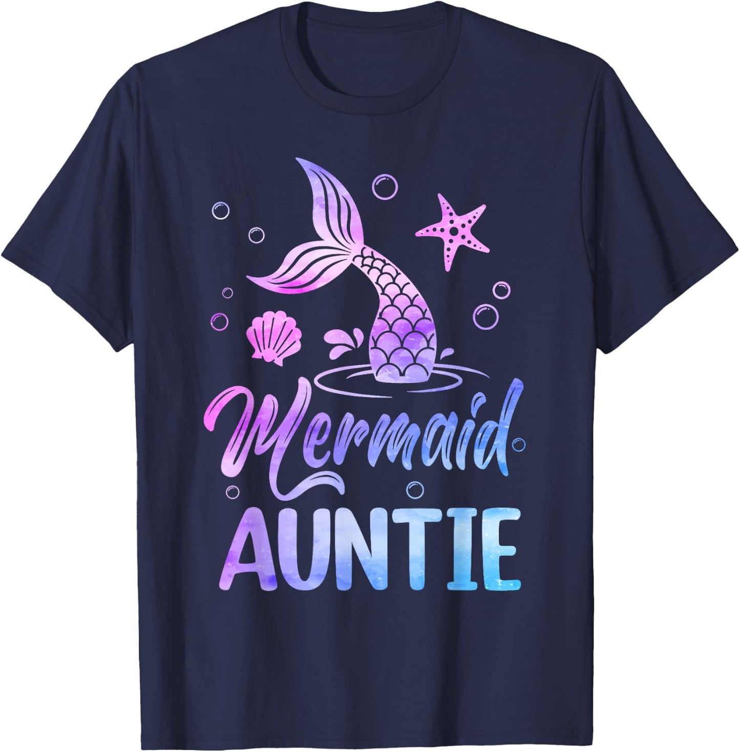 Mermaid Auntie Tail Matching Mermaid Squad Birthday Party T-Shirt - T-Shirt | Navy