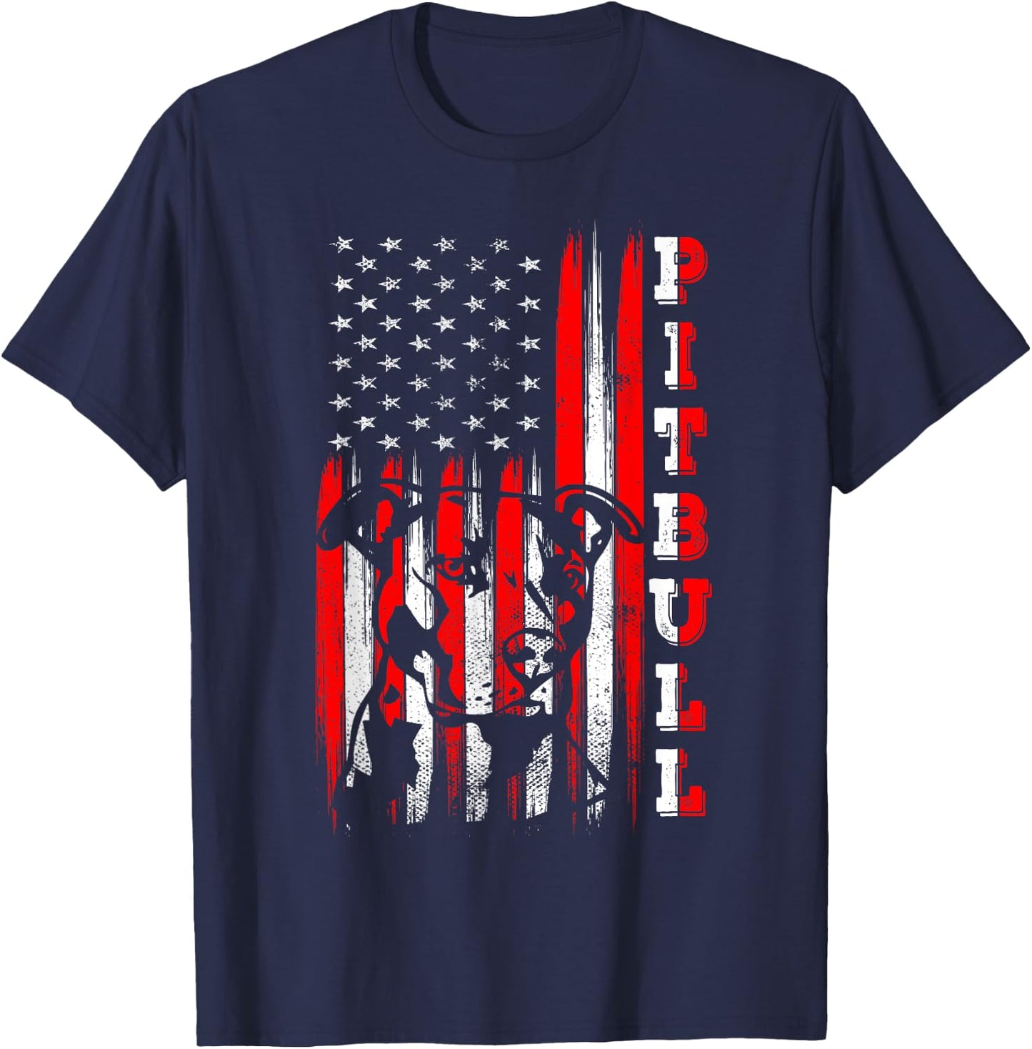 Proud American Pitbull Terrier Flag Funny Dog Dad Mom Gifts Men Women T-Shirt - T-Shirt | Navy