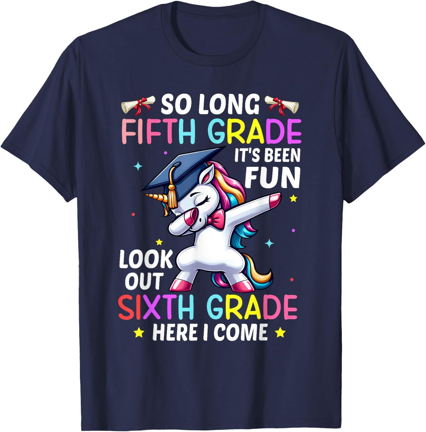 So Long 5th Grade 6th Grade Here I Come Unicorn Graduation T-Shirt - T-Shirt | Navy