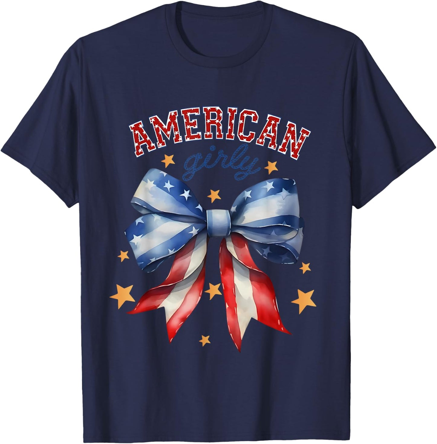 American Girly Coquette Bow 4th of July Flag Women Girls T-Shirt - T-Shirt | Navy