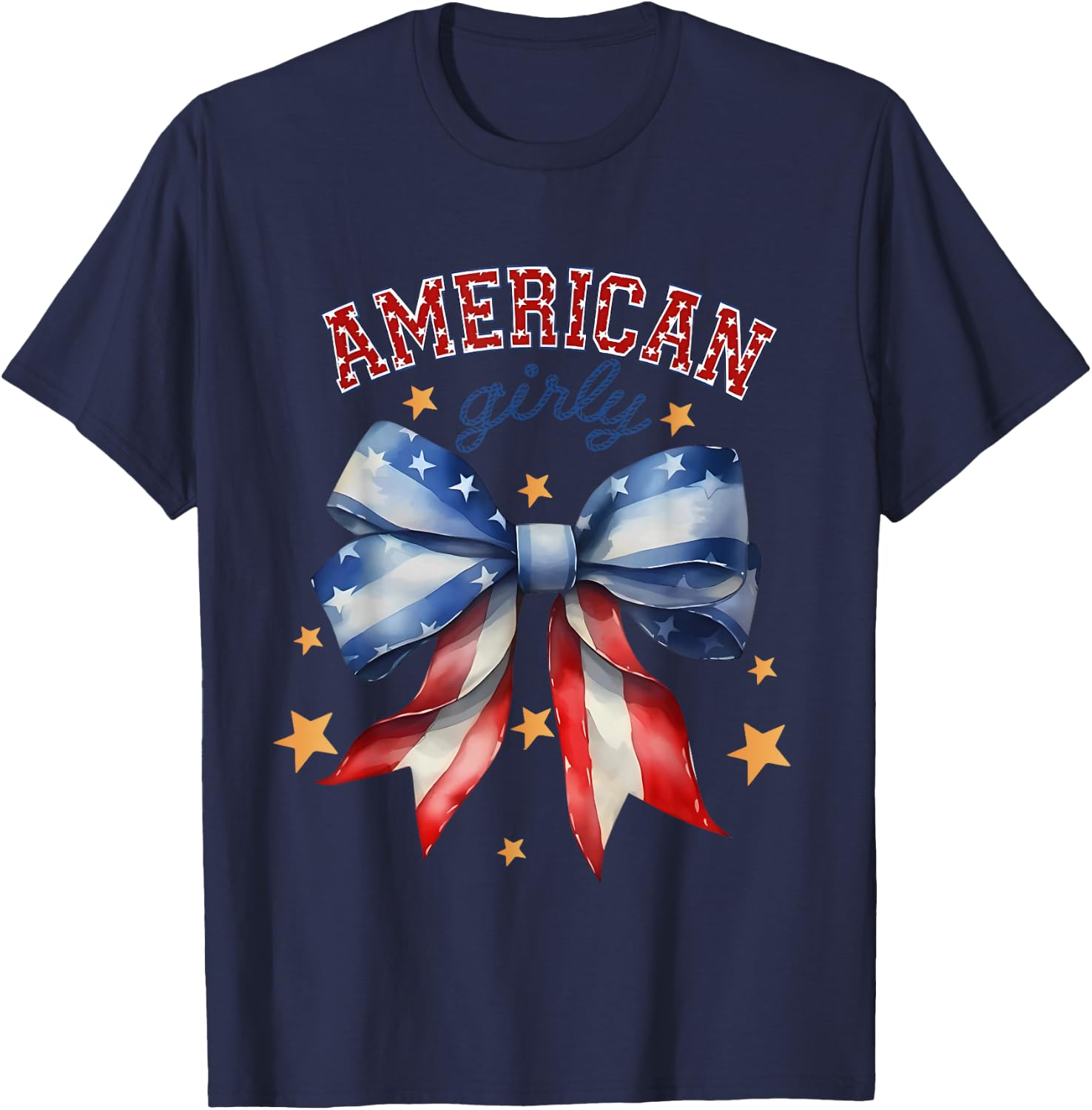 American Girly Coquette Bow 4th of July Flag Women Girls T-Shirt - T-Shirt | Navy