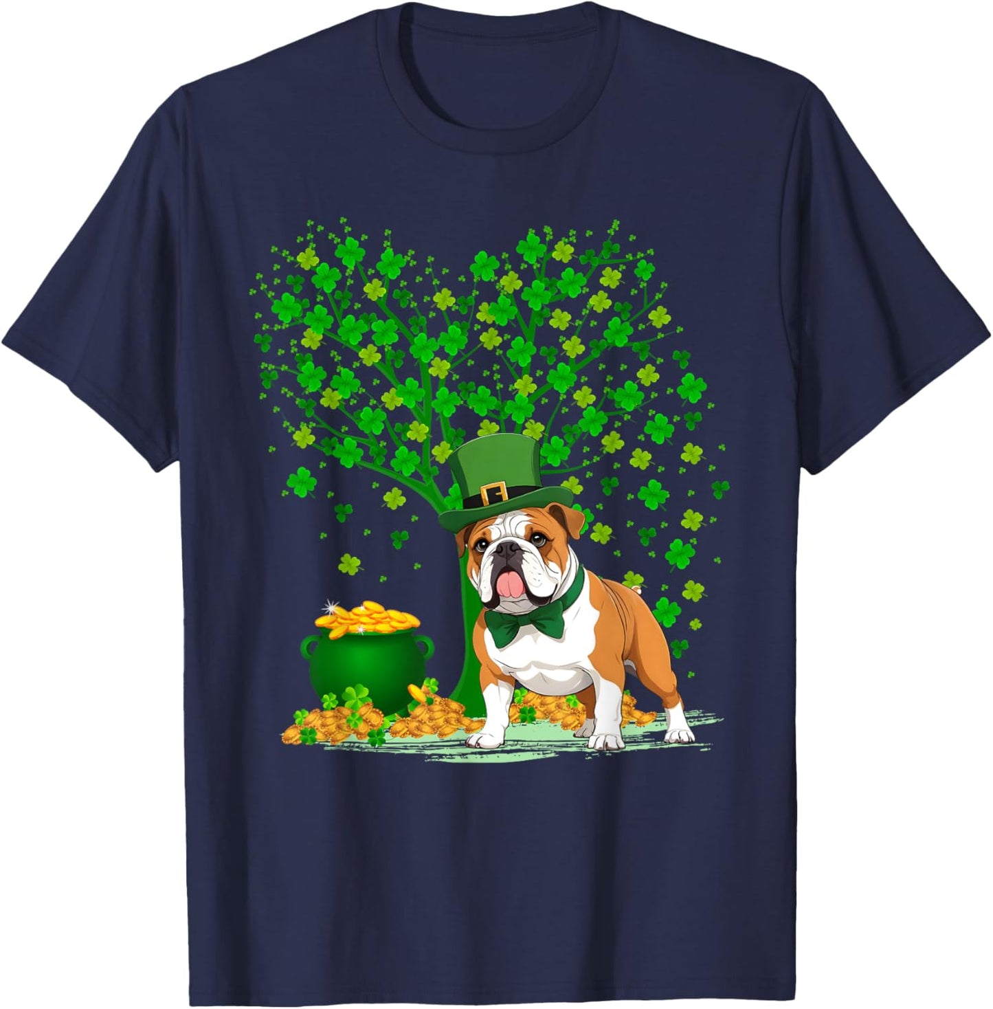 Shamrock Tree Leprechaun Hat English Bulldog St Patricks Day Women Kids T-Shirt - T-Shirt | Navy