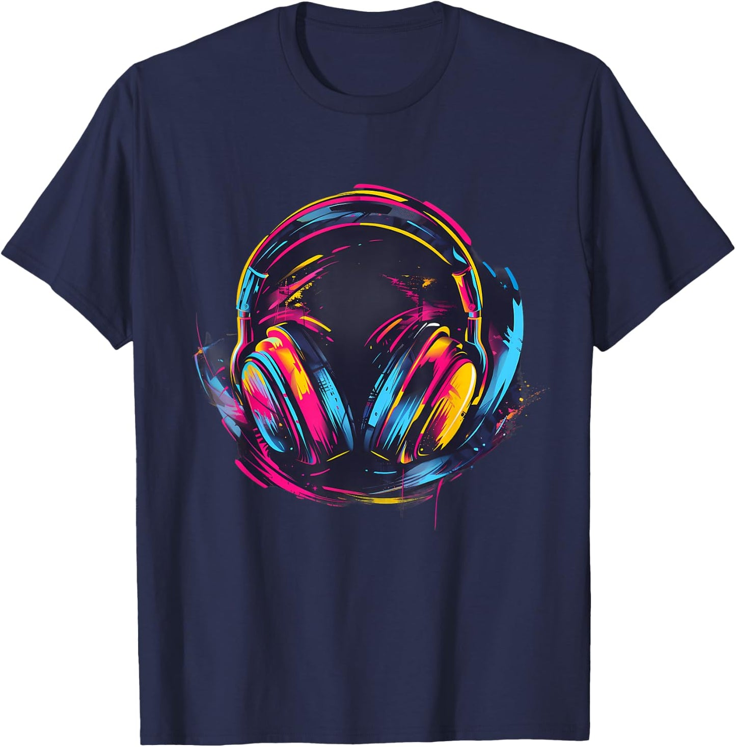 Headphones Music DJ Colourful Music Lover Music Headphones T-Shirt - T-Shirt | Navy