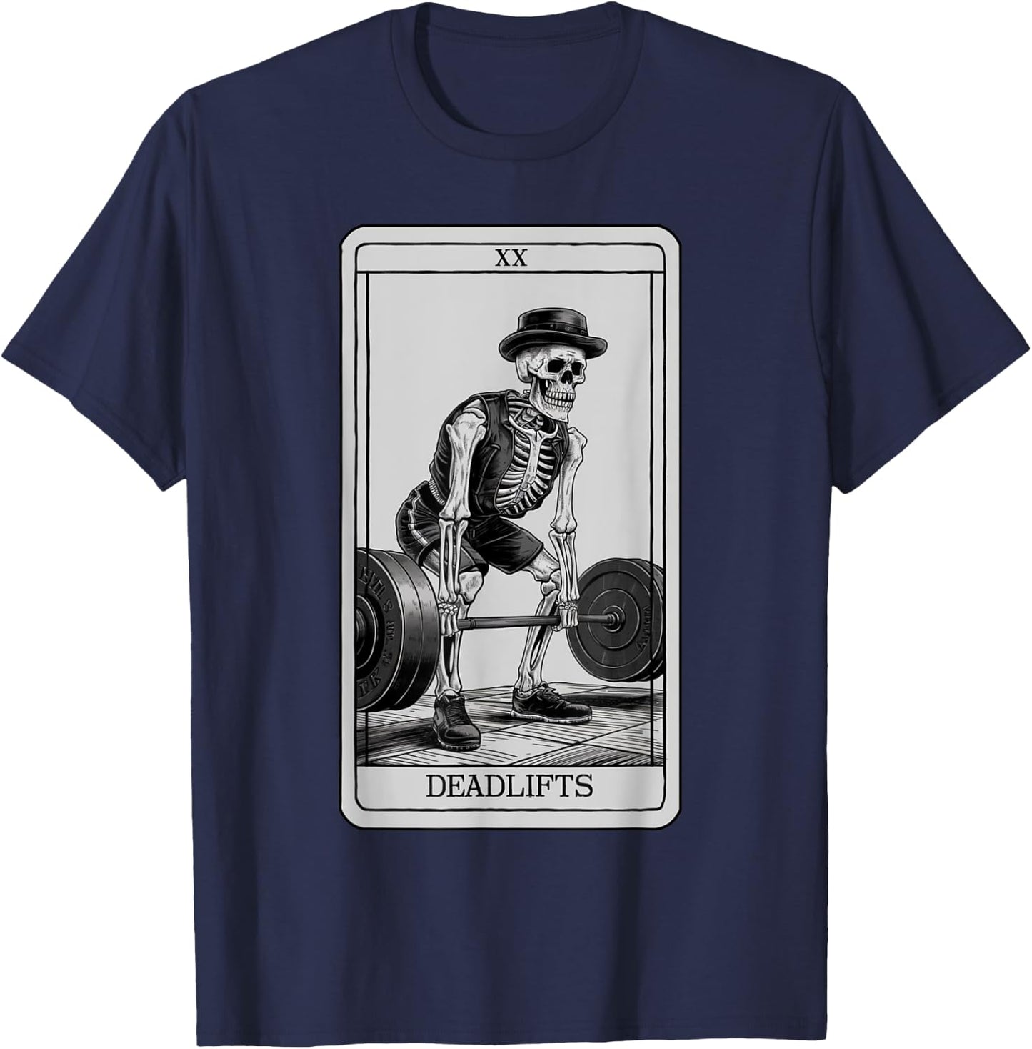 Skeleton Tarot Card Deadlifts Powerlifting Weightlifting Gym T-Shirt - T-Shirt | Navy