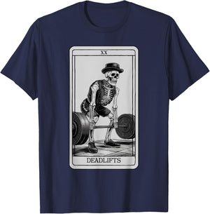 Skeleton Tarot Card Deadlifts Powerlifting Weightlifting Gym T-Shirt - T-Shirt | Navy