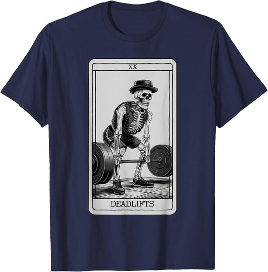 Skeleton Tarot Card Deadlifts Powerlifting Weightlifting Gym T-Shirt - T-Shirt | Navy