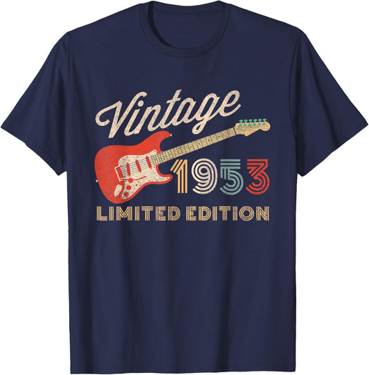 Vintage 1953 Limited Edition Guitar Year Of Birth Birthday T-Shirt - T-Shirt | Navy