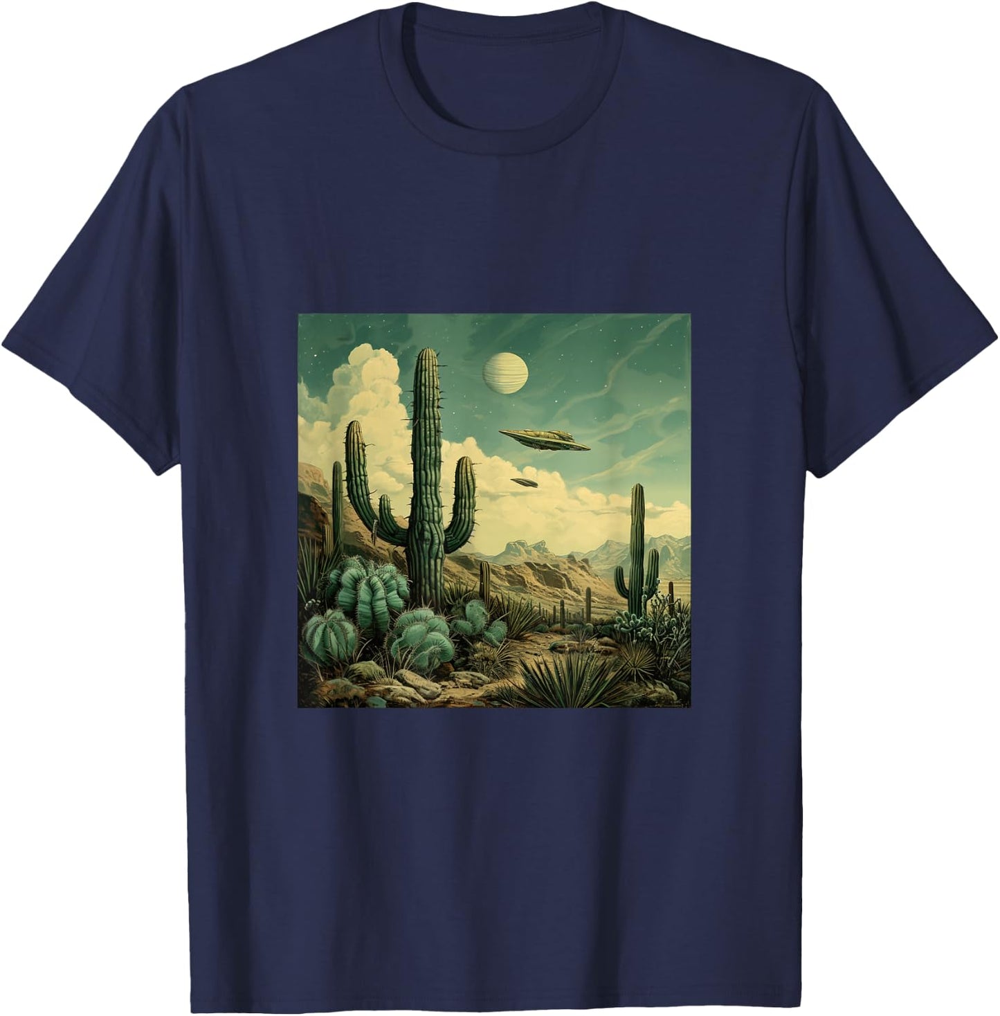 Flying Aliens UFO Cactus Desert T-Shirt - T-Shirt | Navy