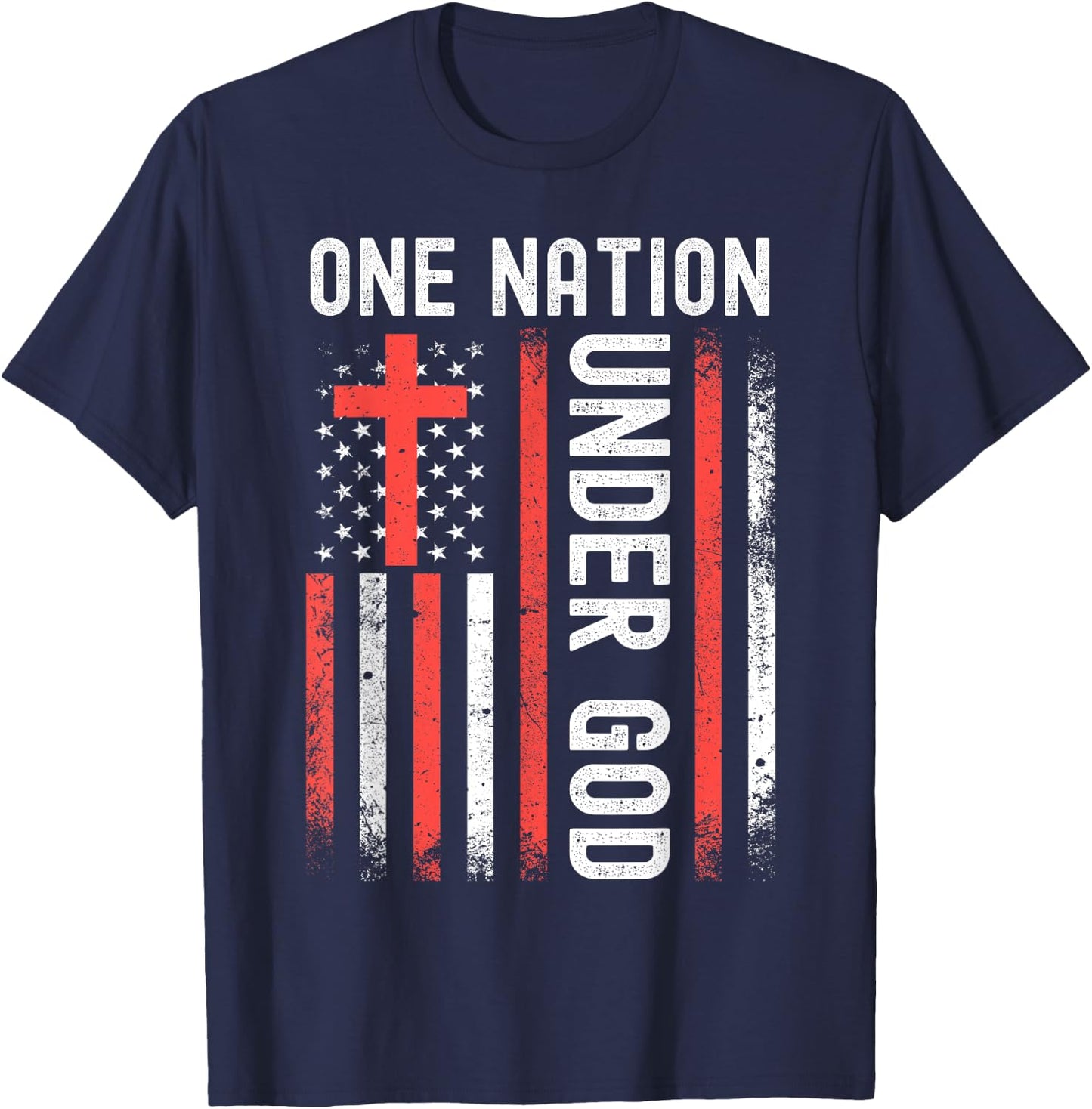 One Nation Under God Flag 4th Of July Patriotic Christian T-Shirt - T-Shirt | Navy