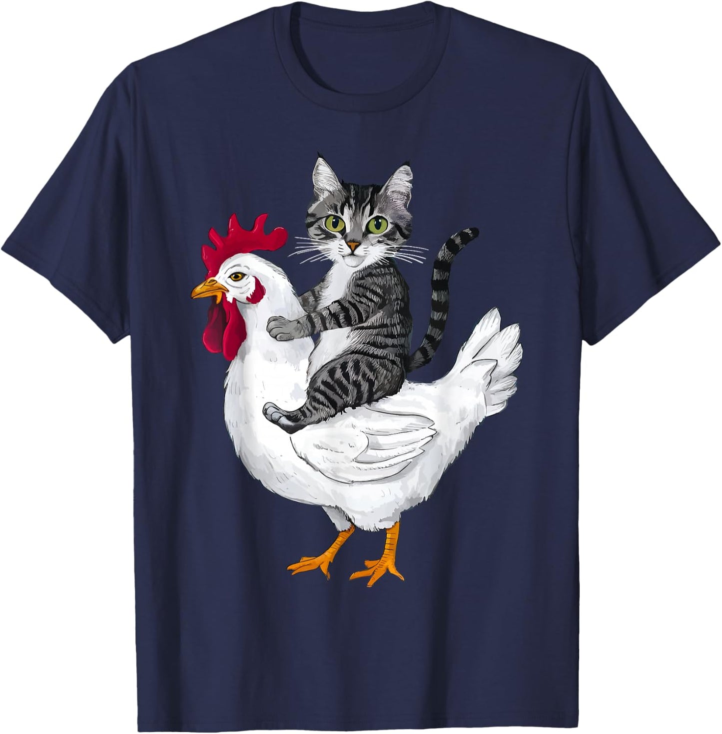 Funny Cat on a Chicken Lover T-Shirt - T-Shirt | Navy