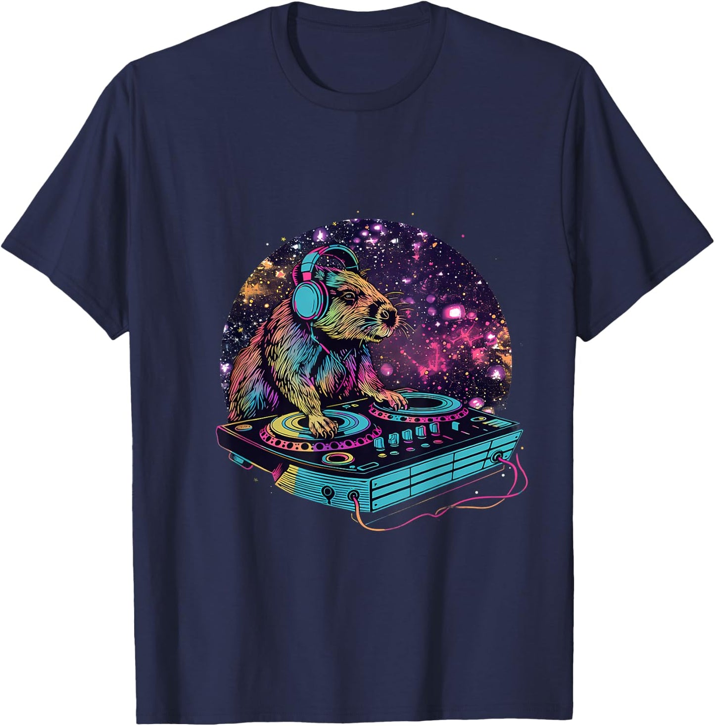 Capybara Music DJ Turntable DJ Capybara Music Producer House T-Shirt - T-Shirt | Navy