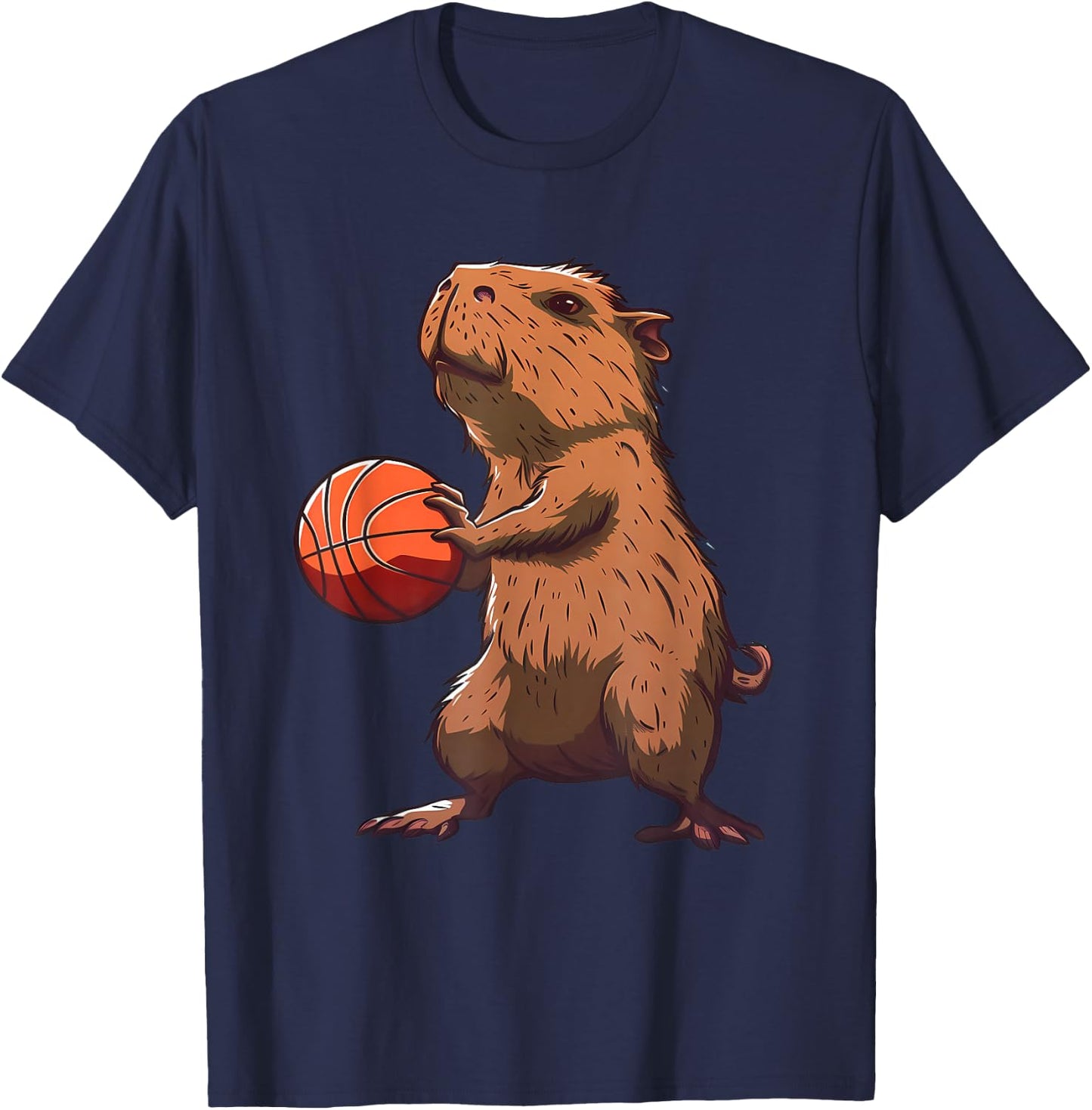 Basketball Capybara Basketball Hoop Bball Player Animal Art T-Shirt - T-Shirt | Navy