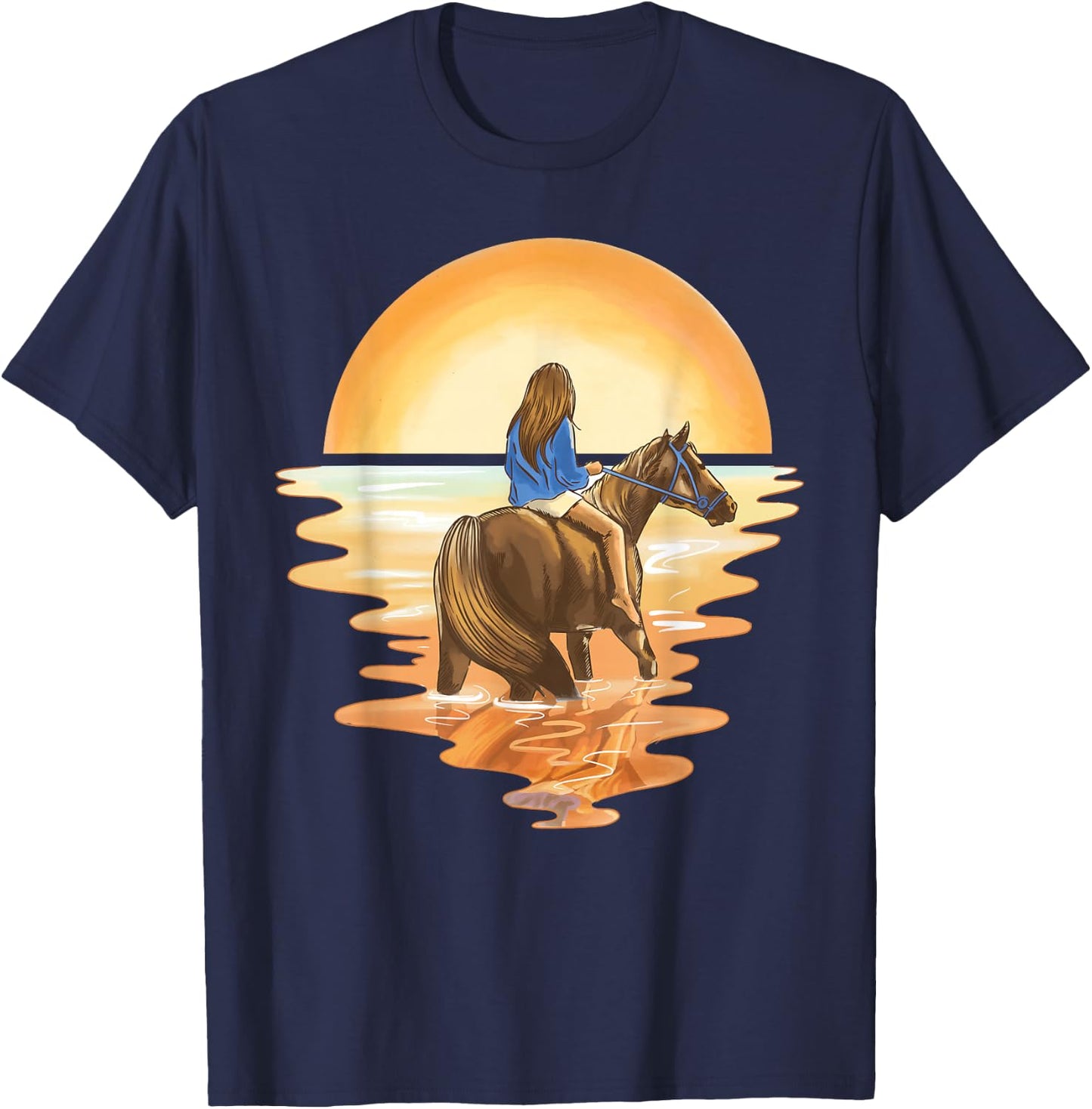 Girl rides in the sunset horse horses T-Shirt - T-Shirt | Navy