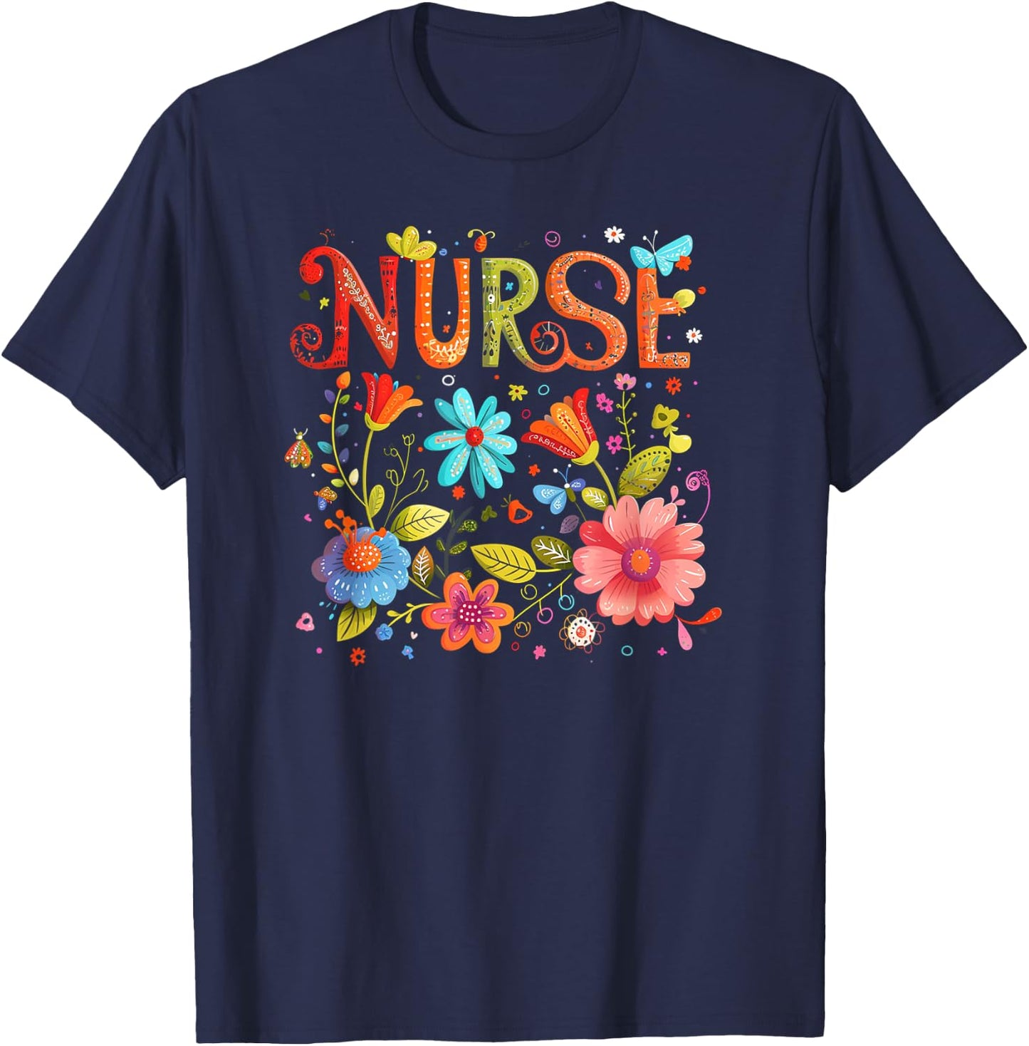 Nurse Easter Health Worker Spring Flowers RN T-Shirt - T-Shirt | Navy