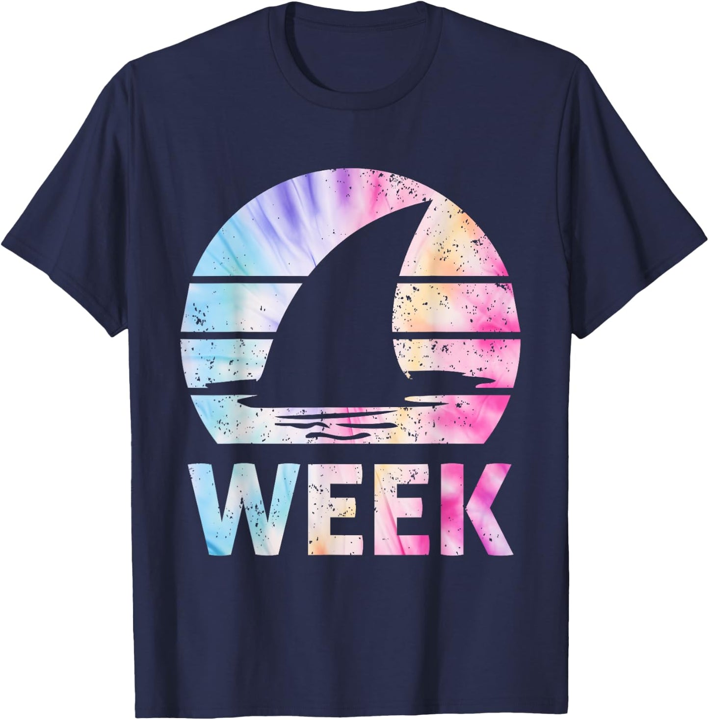2025 Week Retro Shark Fin Lover Sea Ocean Animal Summer Trip Men Women Girls Kids T-Shirt - T-Shirt | Navy