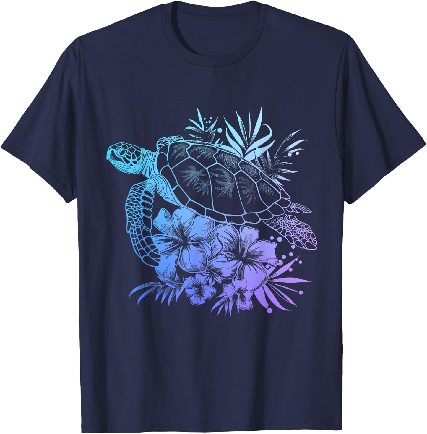 Sea Turtle Hawaiian Flowers Hawaii Diver T-Shirt - T-Shirt | Navy