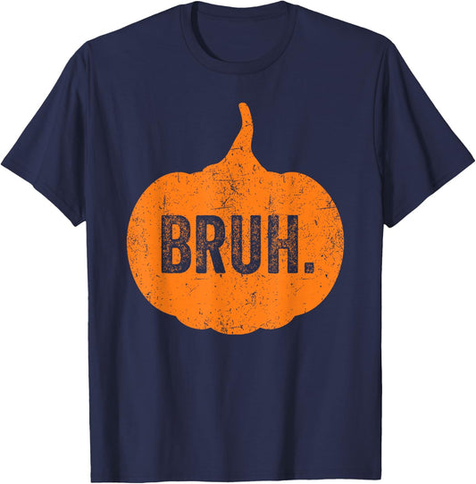 Bruh Meme Pumpkin Funny Halloween Teens Boys Kids Men T-Shirt - T-Shirt | Navy